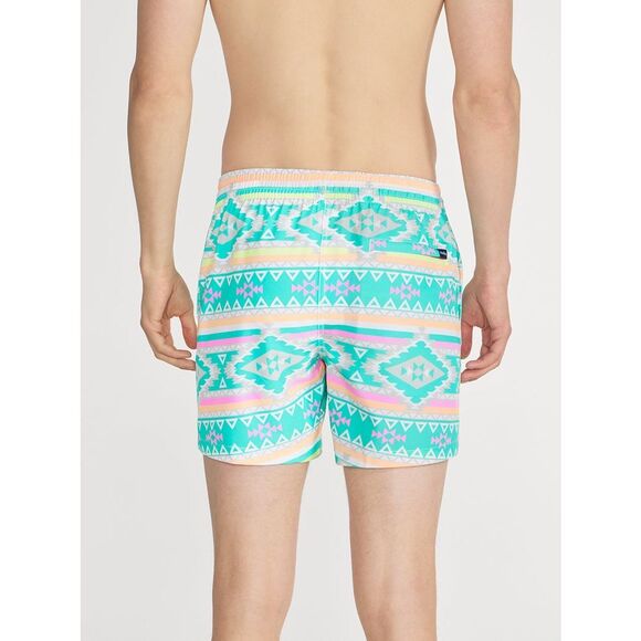 Chubbies The En Fuegos swim trunks elastic stretchy waist teal geometric - Picture 12 of 12